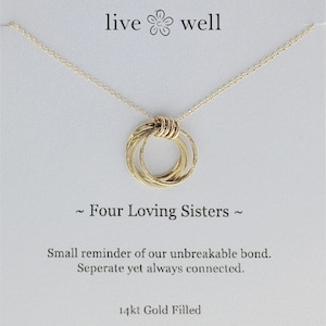 Four Sisters Necklace, 14k Gold Filled, Four Sisters Necklace, Meaningful, Bridesmaids, Friends, Strong Women, Sisters Gift