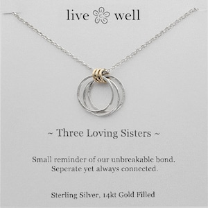 Three Sisters Necklace, Sterling Silver, 14k Gold Filled, Sisters Necklace,  Meaningful, Sisters, Friends, Inspirational, Strong Women