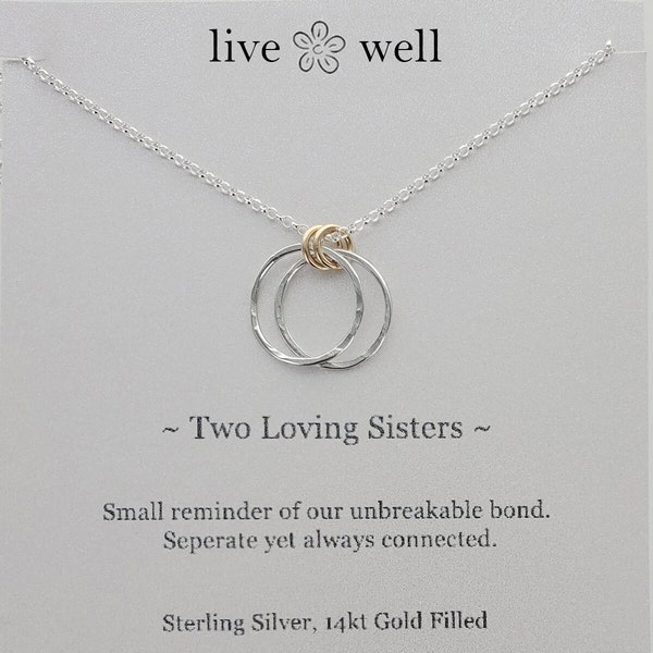 Two Sisters Necklace, Sterling Silver, 14k Gold Filled, Sisters Necklace,  Meaningful, Sisters, Loving Sisters, Inspirational, Strong Women