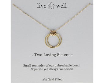 Zwei Schwestern Halskette, 14k Gold Filled, Schwestern Halskette, bedeutungsvoll, Freunde, liebevolle Schwestern, Inspiration, starke Frauen