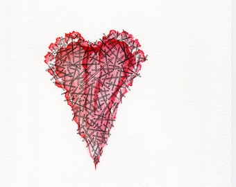 Watercolor Heart painting ink drawing
