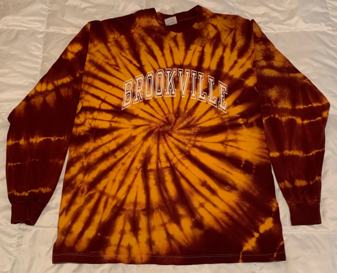 Vintage Maroon and Gold Tie Dye Long Sleeve T-shirt Unisex Size Large