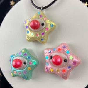 Clown Baby Star Necklace Whimsical Polymer Clay Pendant | Kawaii Glitter Clowncore Jewelry