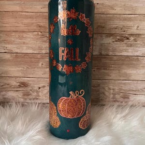 Hello Fall -Turquoise With Orange Glitter Epoxy Resin Personalized/Custom Tumbler, Sports Bottle, Travel Mug/Cup