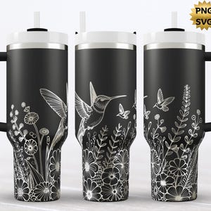 Floral Hummingbird 40oz Tumbler Wrap, Laser Engraved Seamless Wrap, SVG PNG Instant Download, Bird and Flower Engraving File Design