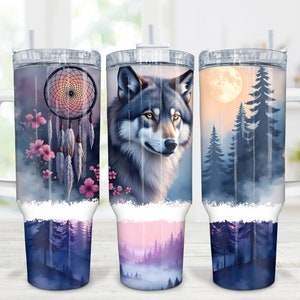 Wolf Dreamcatcher 40oz Tumbler Wrap: Boho Moon PNG (Digital Download)