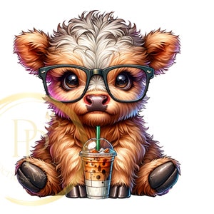 Cute Highland Cow PNG, Sublimation Design, Coffee Addict Clipart, Cow Digital Image, Western Png, T-Shirt Design, Instant Download Png, DTF