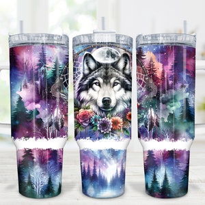 Wolf Dreamcatcher 40oz Tumbler Wrap: Boho Floral PNG (Digital Download)