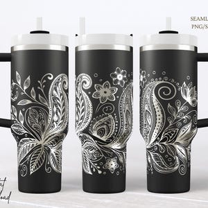 File SVG per rivestimento di bicchiere con motivo floreale Paisley, file ottimizzato per nodi di incisione laser in stile boho ornamentale.