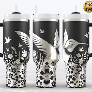 Floral Hummingbird 40oz Tumbler Wrap, Laser Engraved Seamless Wrap, SVG PNG Instant Download, Bird and Flower Engraving File Design