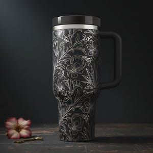 Elegant gotisk botanik ökenblomning paisley sömlös 40oz lasergravyr wrap SVG vektormönster