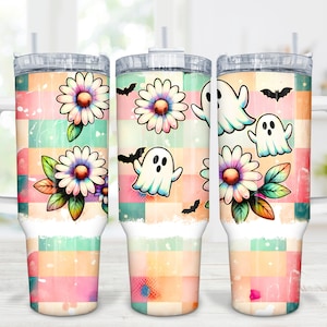 Retro Halloween Tumbler Wrap - 40oz Quencher Handle Cup Sublimation - 40oz Spooky Season Tumbler Design - Instant Digital Download PNG File