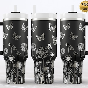 Butterfly And Wildflower 40oz Tumbler Wrap, Laser Engraved Seamless Wrap, SVG PNG Instant Download, Floral engraved Design, Butterfly Design