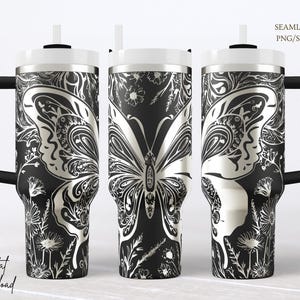 File SVG per incisione laser di farfalle e fiori, decorazione botanica per bicchiere da 40 once, file per incisione su legno a tema naturalistico.