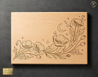 Maanverlichte klaproos laser SVG voor decoratieve snijplankgravure