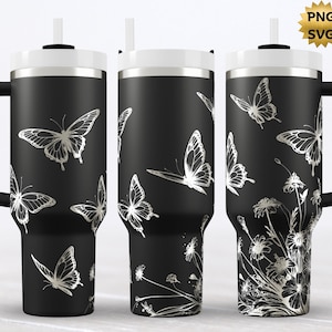 Butterfly Tumbler Laser Engrave SVG, Wildflower, Full Wrap design for 40oz Tumbler, Digital Download, Seamless Design, SVG & PNG For Rotary