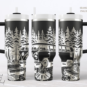 Retro Camper Van Life Tumbler Wrap SVG, Outdoor Laser Engraved Node Optimized File