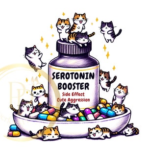 Gatos fofos - arquivo PNG de reforço de serotonina, arquivo PNG de camiseta gráfica de mãe de gato, design de sublimação de amante de gato, design digital de camisa de pílulas felizes