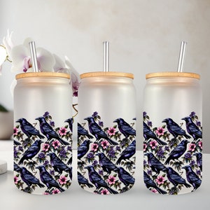 Gothic Floral Ravens Tumbler Wrap: Seamless Sublimation Design (PNG Digital Download)