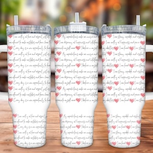 40oz Tumbler Wrap-Positive Affirmations PNG Tumbler Design Sublimation Design Download-Words and Hearts Design-Seamless Sublimation Tumbler
