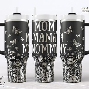 Adesivo per bicchiere con farfalle floreali per la mamma (SVG), file ottimizzato per nodi di incisione laser con la mamma botanica