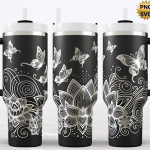 Boho Butterfly 40oz Tumbler Wrap, Laser Engraved Seamless Design, Lotus Butterfly Design, SVG PNG Instant Download