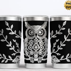 Owl Tumbler Wrap: Botanical Laser Engrave Design (PNG, SVG Digital Download)