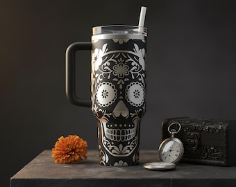 Floral Sugar Skull Laser Engraving File 40oz Tumbler Wrap SVG Digital Download Art File