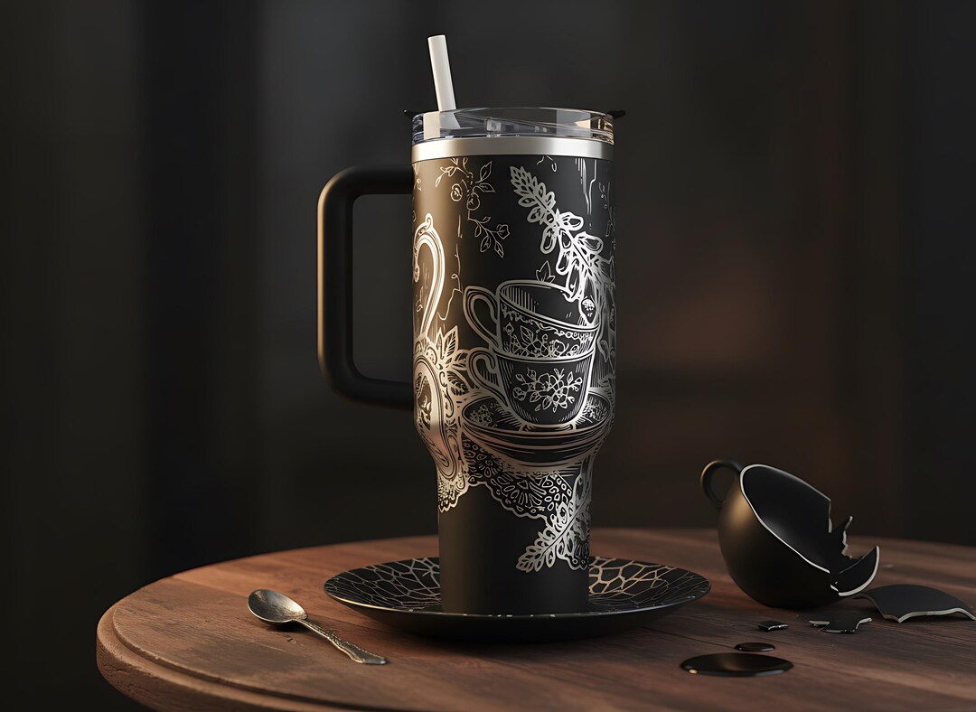 Gothic Macabre Tea Party Skeleton Cameo 40oz Laser Engraving Tumbler ...
