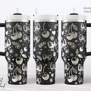 Rivestimento per bicchiere "Ciliegie e fiocchi": design civettuolo inciso al laser (SVG PNG, download immediato)