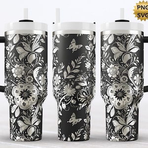 Floral Butterfly 40oz Tumbler Wrap, Laser Engraved Seamless Wrap, SVG PNG Instant Download, Boho Floral Design