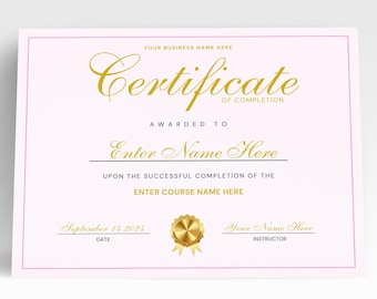 Certificate Of Completion Template, Nail Esthetician Lash Artist Certificate, Editable Training Certificate, Training Course Award Beauty
