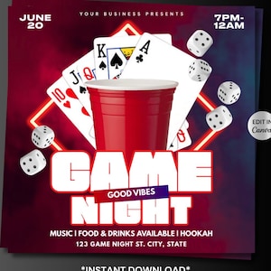 Game Night Flyer, Poker Night Invitation (Canva Template)