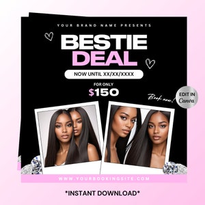 Bring a Friend Sale Flyer, Bestie Deal, Book Now Flyer, Hair Booking Flyer, Wig install flyer, Lash Booking, Makeup Braid Nail Makeup Flyer