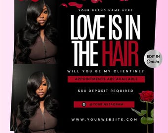 Valentine's Day Hair Salon Flyer, Beauty Booking Template (Canva)