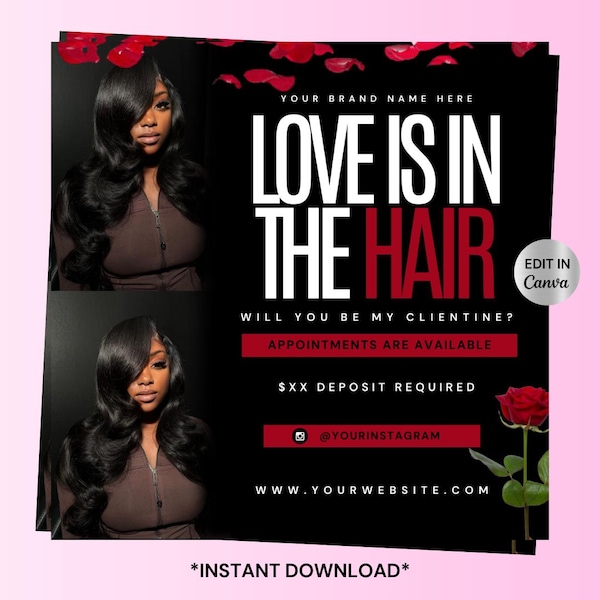 Valentinstag Friseur Flyer, Beauty Template (Canva)