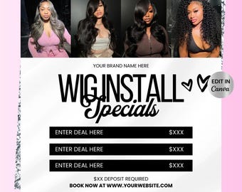 Wig Install Specials Flyer, Hair Booking Template (Digital Download)