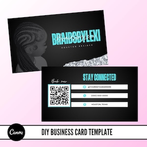 Design de cartão de visita DIY Braids, modelo DIY Canva, marca de cabelo, cílios, cabelo, cartões de marca de negócios de beleza, maquiagem, unhas, marketing