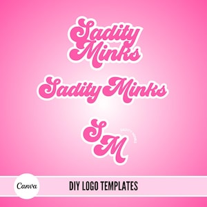 May include: Three pink logo designs for "Sadity Minks" with a retro, 70s style font. The first two designs feature the full name, while the third design is a monogram with the letters "S" and "M" intertwined.