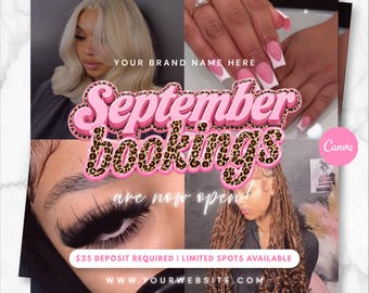 September Booking Flyer, Fall Books Open, September Flyer, Hair Nails Lash Template, Digital Download