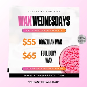 Wax Wednesdays flyer, Wax specials, Brazilian wax, Esthetician flyer, Wax Booking flyer, Wax appointments, Book now, Spa wax