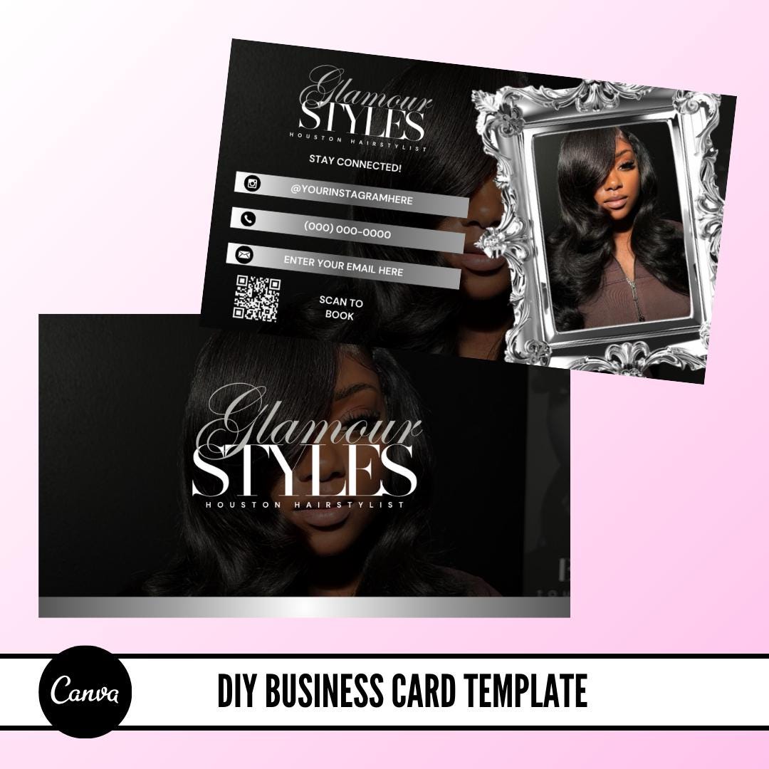 DIY Hair Business Card Design, Nail tech, Diy Canva Template, Hairstylist Branding, Lashes, Beauty Business Branding Cards, Hair, Makeup