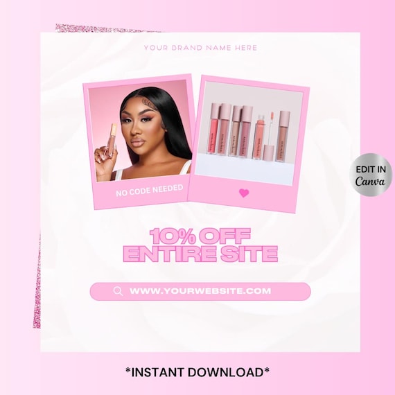 Cosmetics Sale Flyer, Boutique Template, DIY Website Design (Canva, Digital Download)