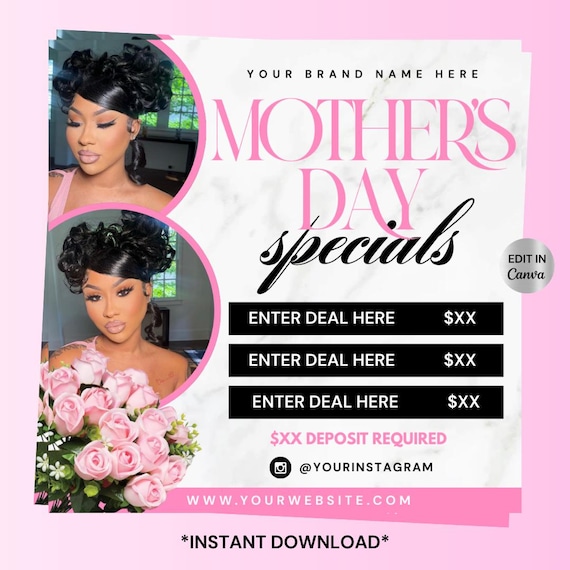 Mother's Day Specials Flyer, Lash Wig Braid Nail Template (Canva, Digital Download)