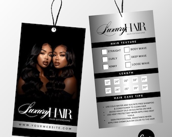 DIY Hair Hang Tag Design, Hair Branding Design, Editable Hair Tag, Bundle Tag Design, Bundle Tag, Canva, Hair marketing, Silver