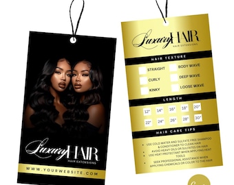 DIY Hair Hang Tag Design, Hair Branding Design, Editable Hair Tag, Bundle Tag Design, Bundle Tag, Canva, Hair marketing, Gold metallic