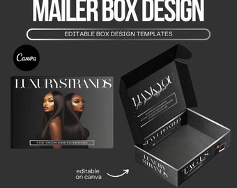 Diseño de caja de envío para pelucas DIY, paquete de pelucas con encaje frontal, caja de cabello, diseño de caja personalizada DIY, plantilla de Canva