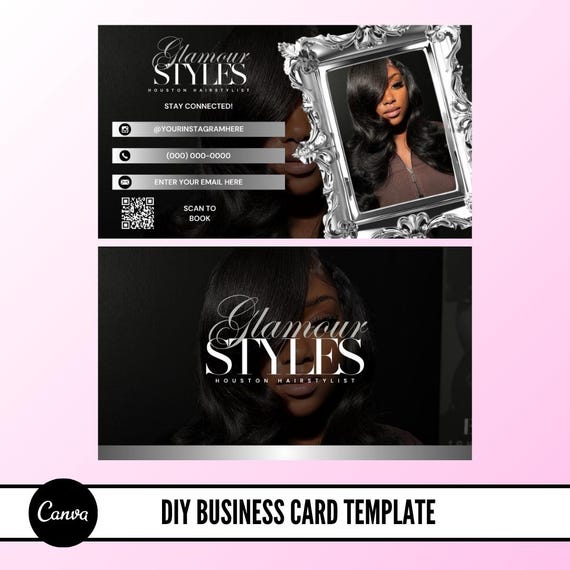 DIY Hair Business Card Design, Nail tech, Diy Canva Template, Hairstylist Branding, Lashes, Beauty Business Branding Cards, Hair, Makeup