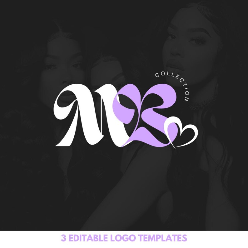 May include: A logo design template featuring the letters "MR" in a stylized font with a purple heart. The text "COLLECTION" is above the letters.
