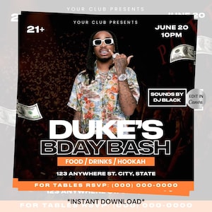 Male birthday flyer invitation, Editable on Canva, Club flyer design, Event flyer, Birthday bash party for men, Social media E-flyer, DIY
